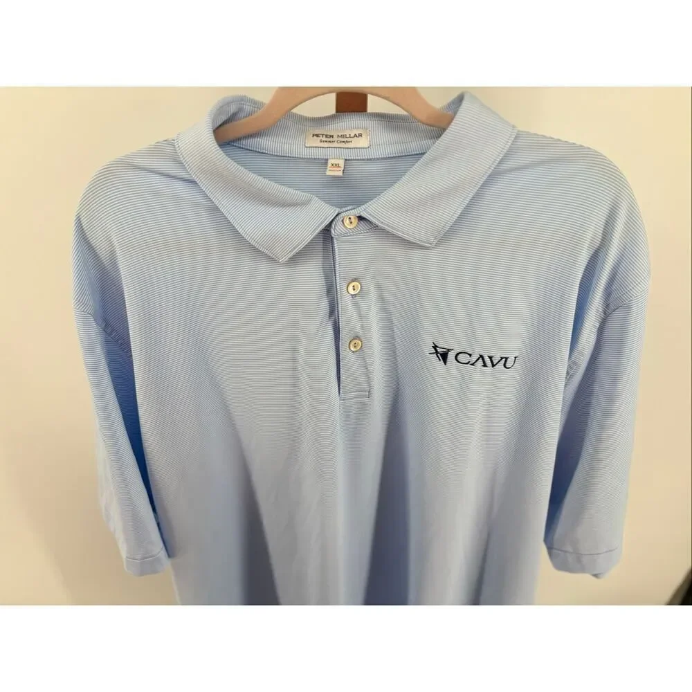Peter Millar Summer Comfort Mens  Short Sleeve Blue Striped Golf Shirt Size XXL